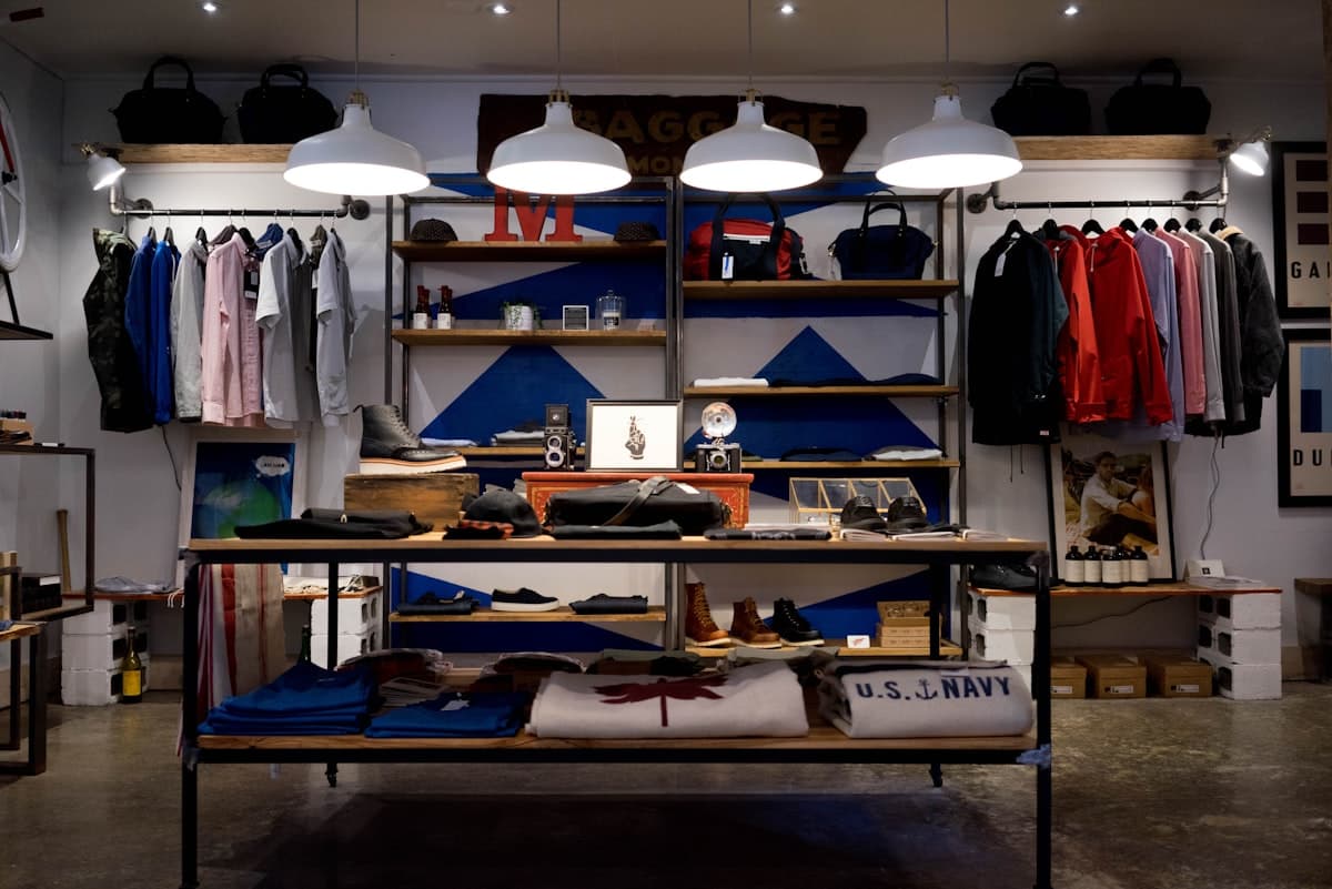 Retail store merchandised with apparel and product